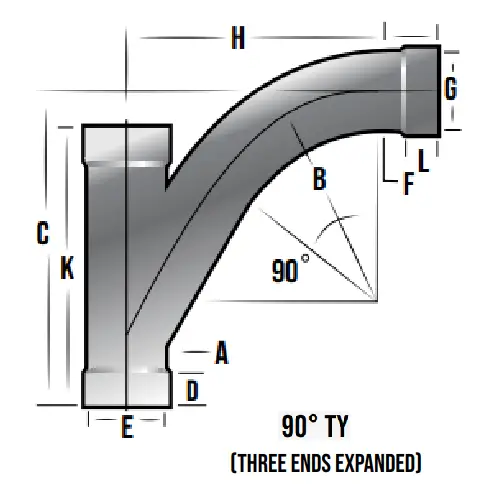 90 degree TY fitting for industrial vacuum tubing and pneumatic conveying systems