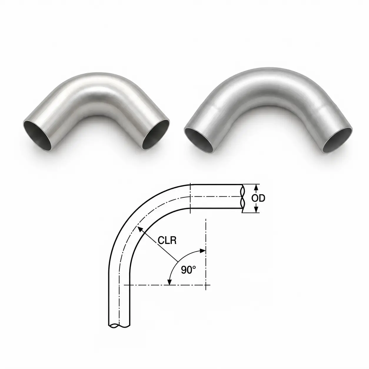 Industrial vacuum elbows showing short radius, standard radius and long radius designs for conveying systems