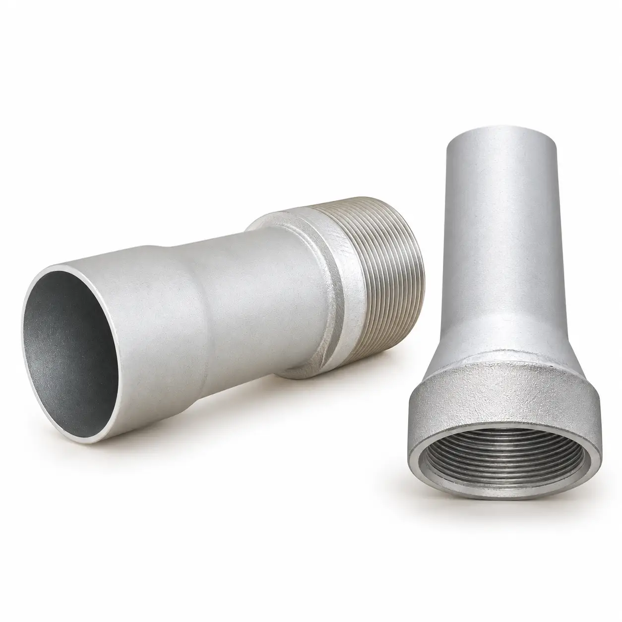 Industrial vacuum male and female threaded adapters for connecting vacuum tubing, pipe and pneumatic conveying systems